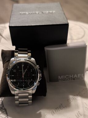 Michael Kors Men's Silver Stainless Steel Watch with Black Dial